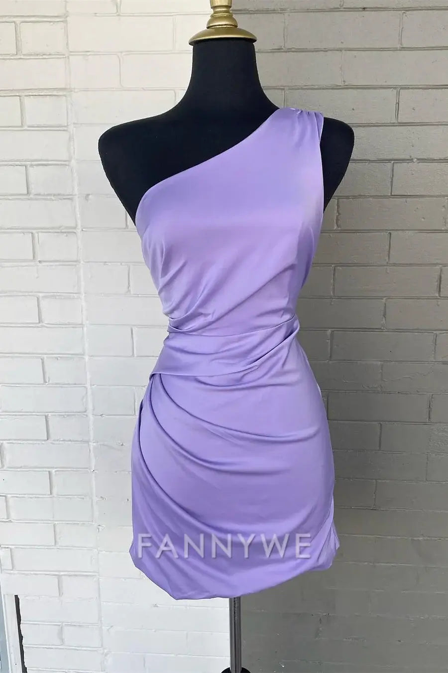 FannyWe Simple Lavender One-Shoulder Ruched Short Homecoming Dress formal wear dresses